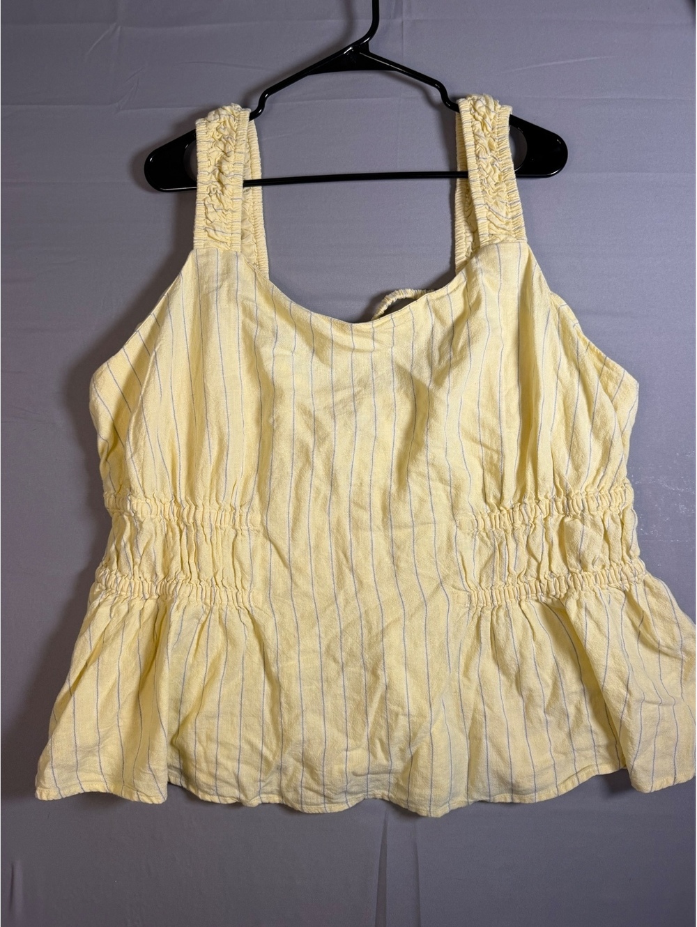 A New Day Women's Yellow Striped Sleeveless Peplum Top, Size 2X, Linen Blend